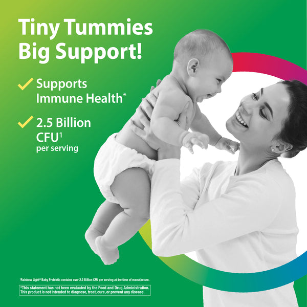 Product highlights graphic stating Supports Immune Health*, 2.5 Billion CFU¹ per serving, shown in an infographic.