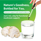Infographic: Nature's Goodness, Bottled for You. Easy daily mushroom support. Just 2 mL a day for functional benefits.